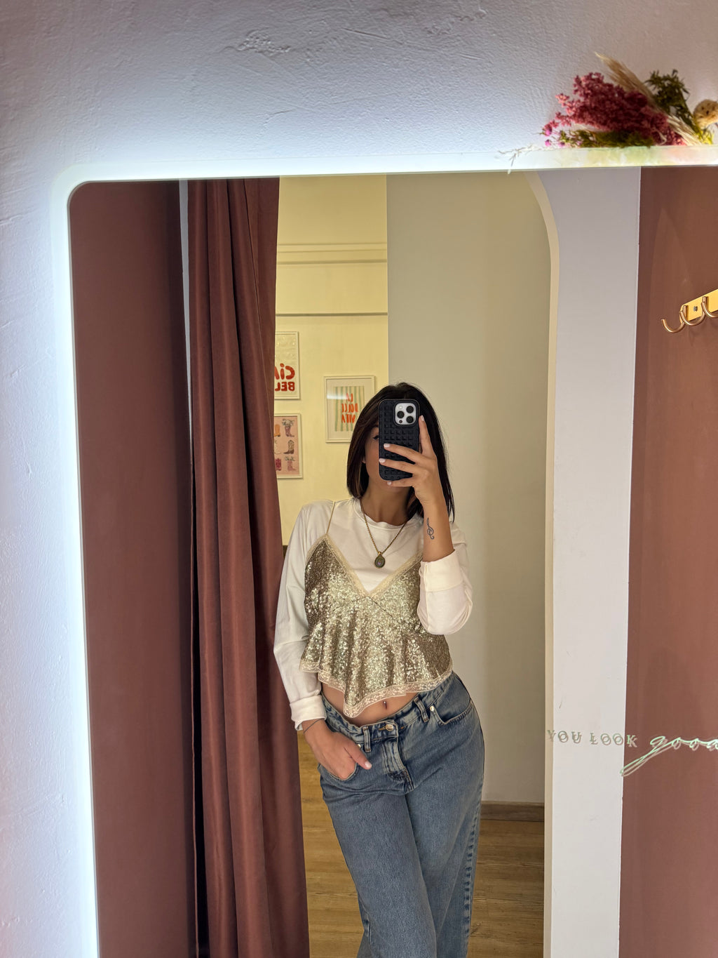 Maglia crop+ top paillettes