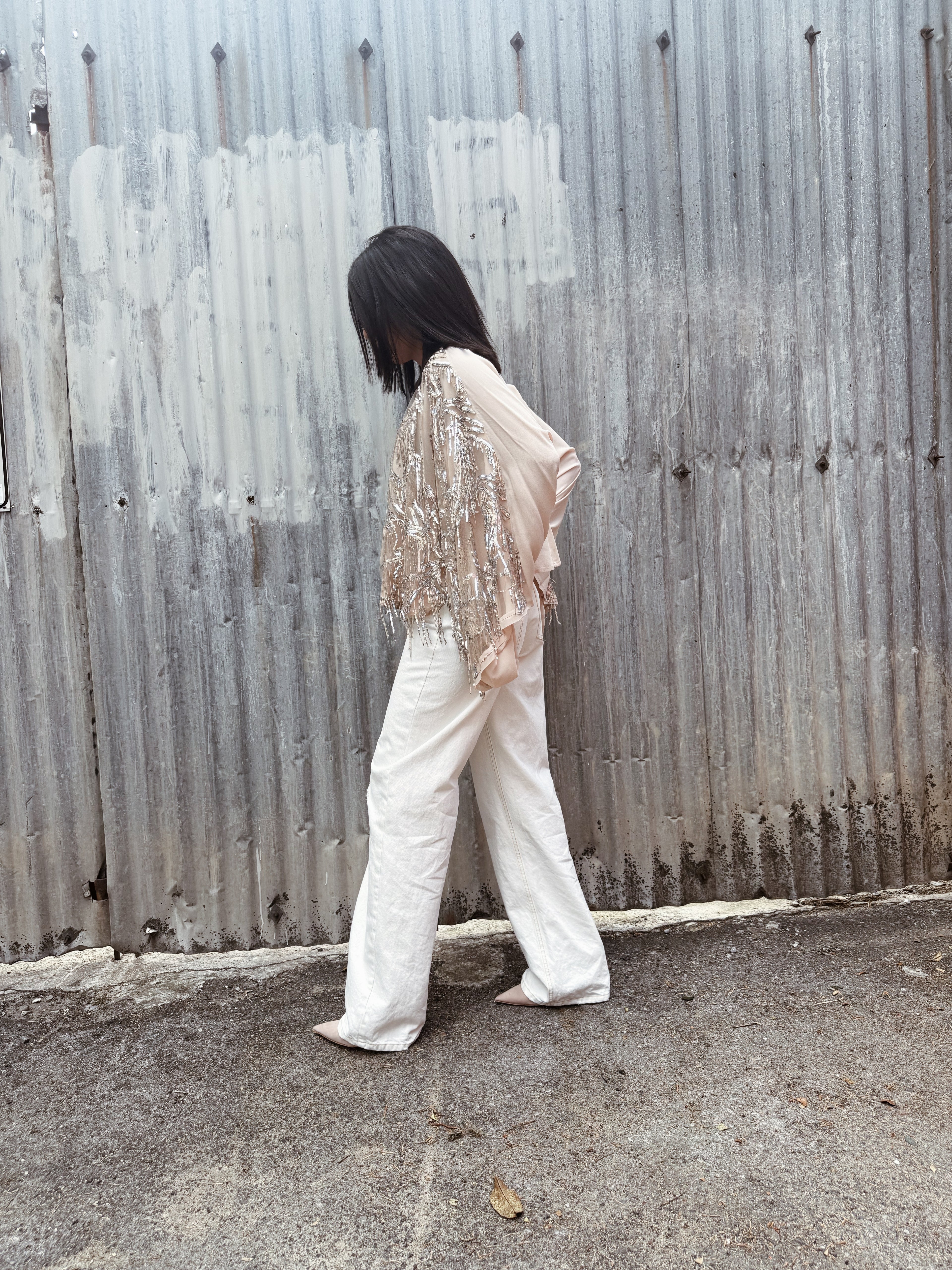 Jeans bianco cuciture