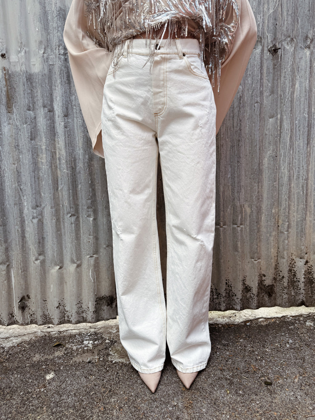 Jeans bianco cuciture