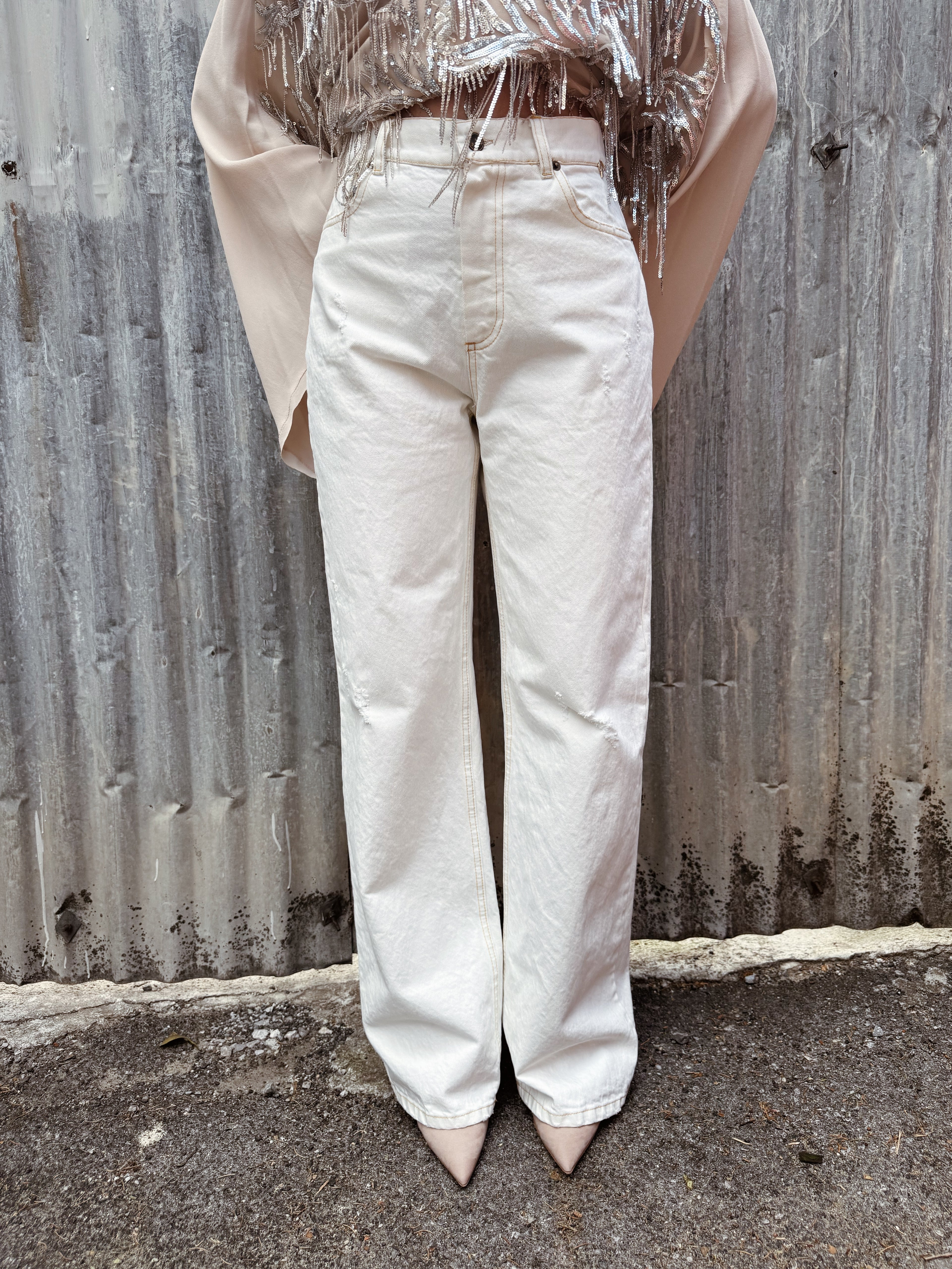 Jeans bianco cuciture