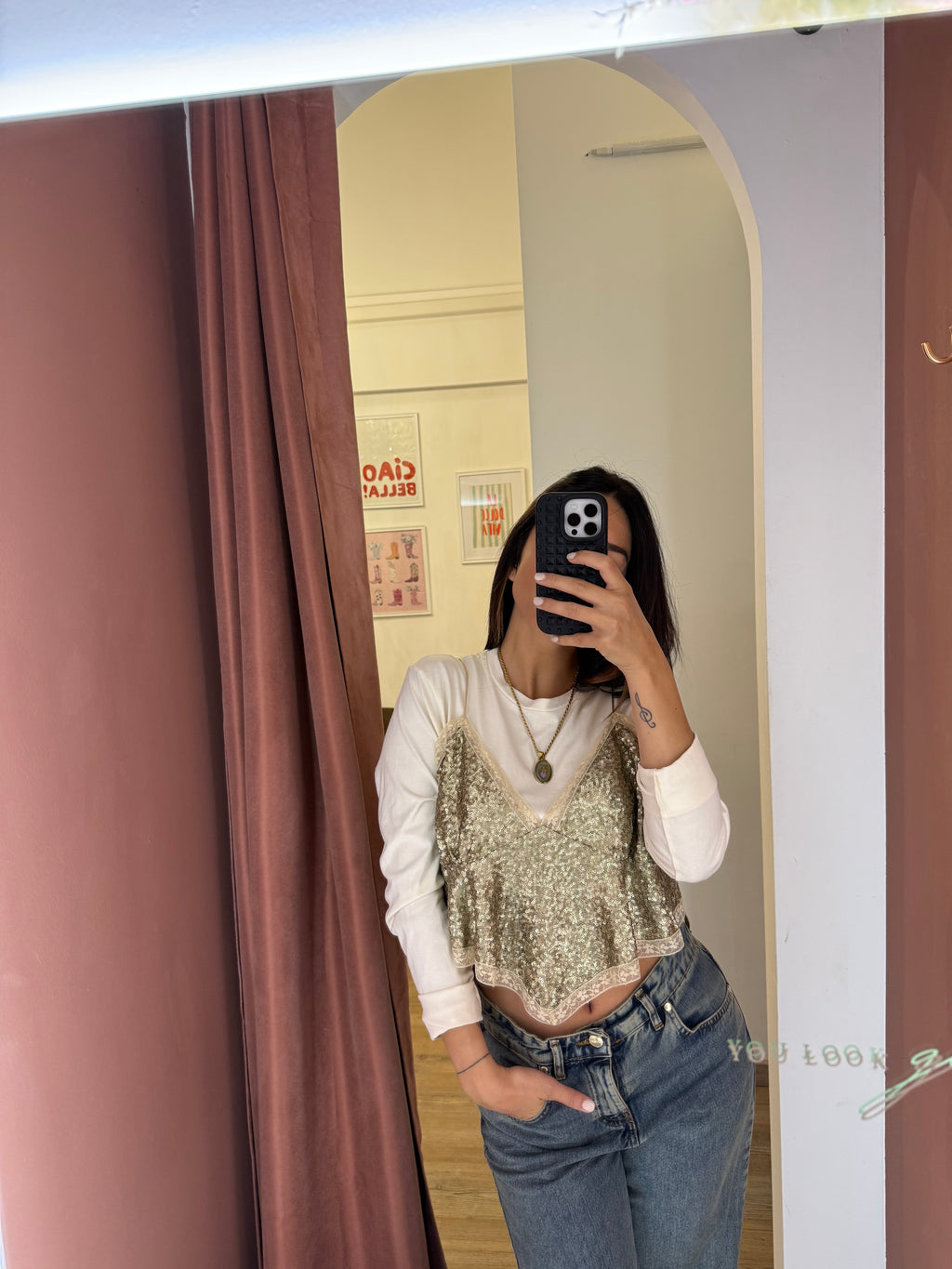 Maglia crop+ top paillettes
