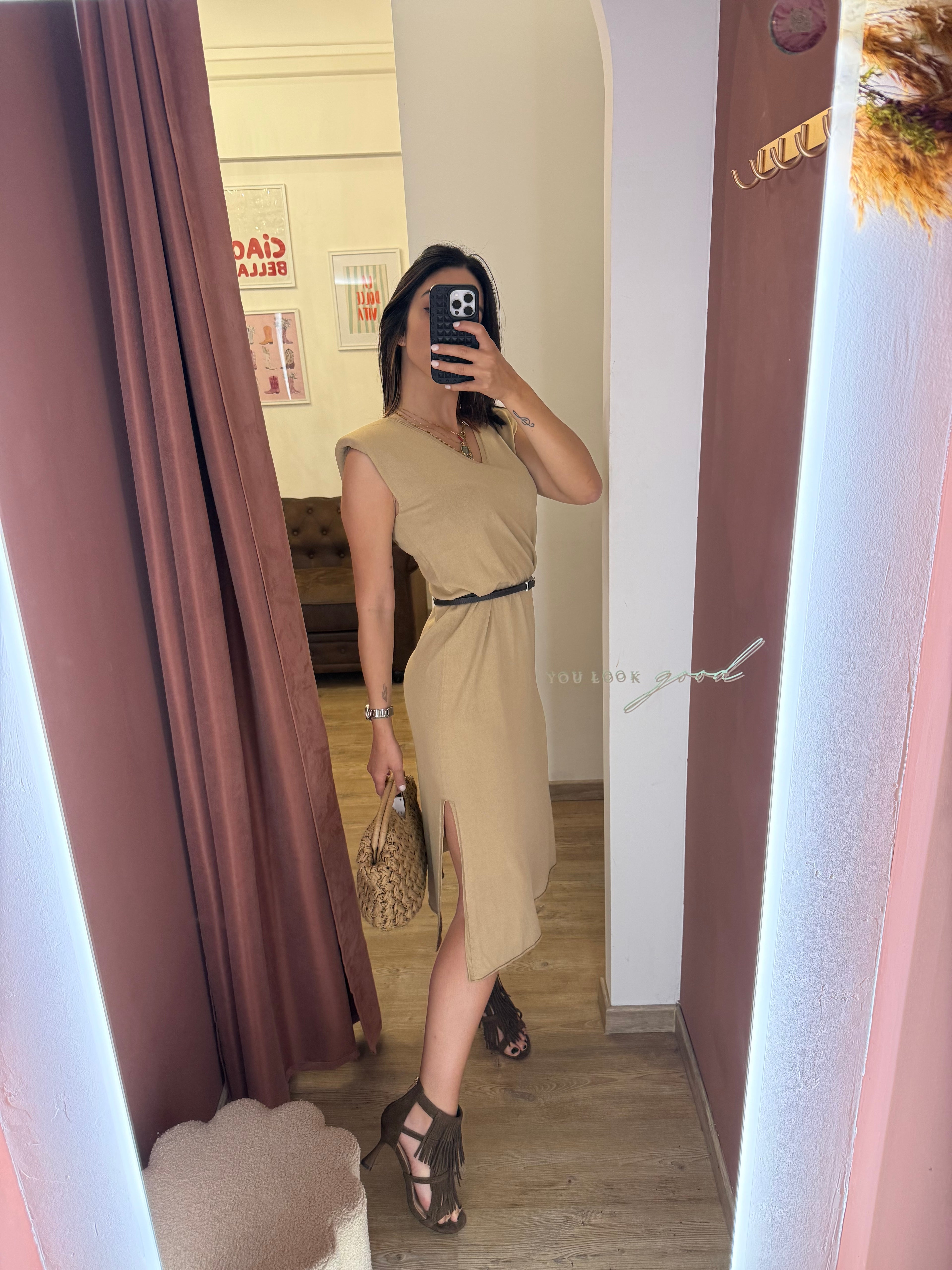 Abito spalline beige