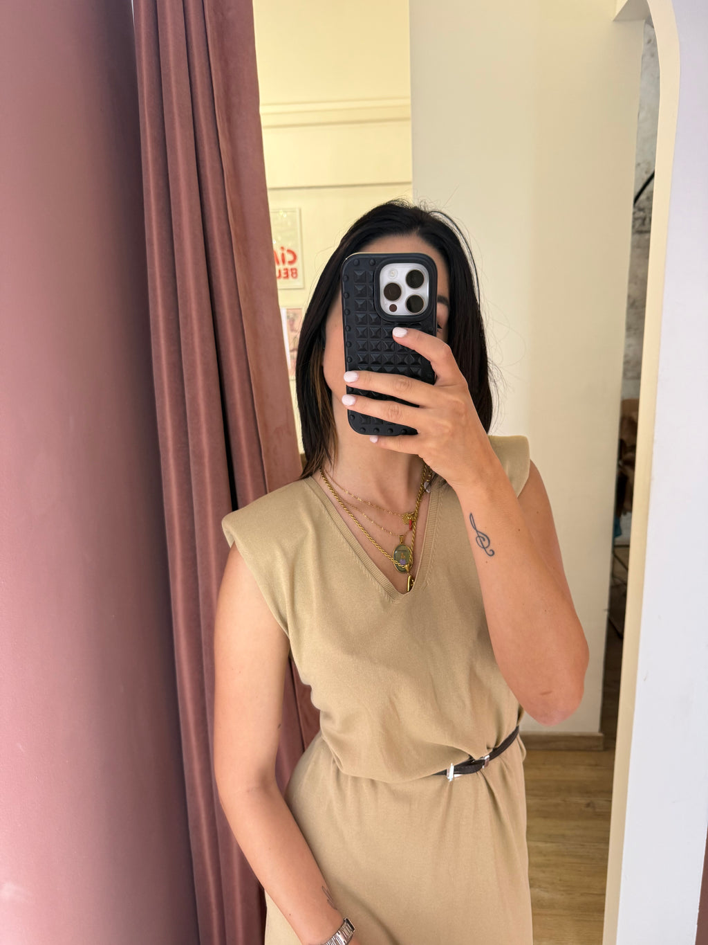 Abito spalline beige