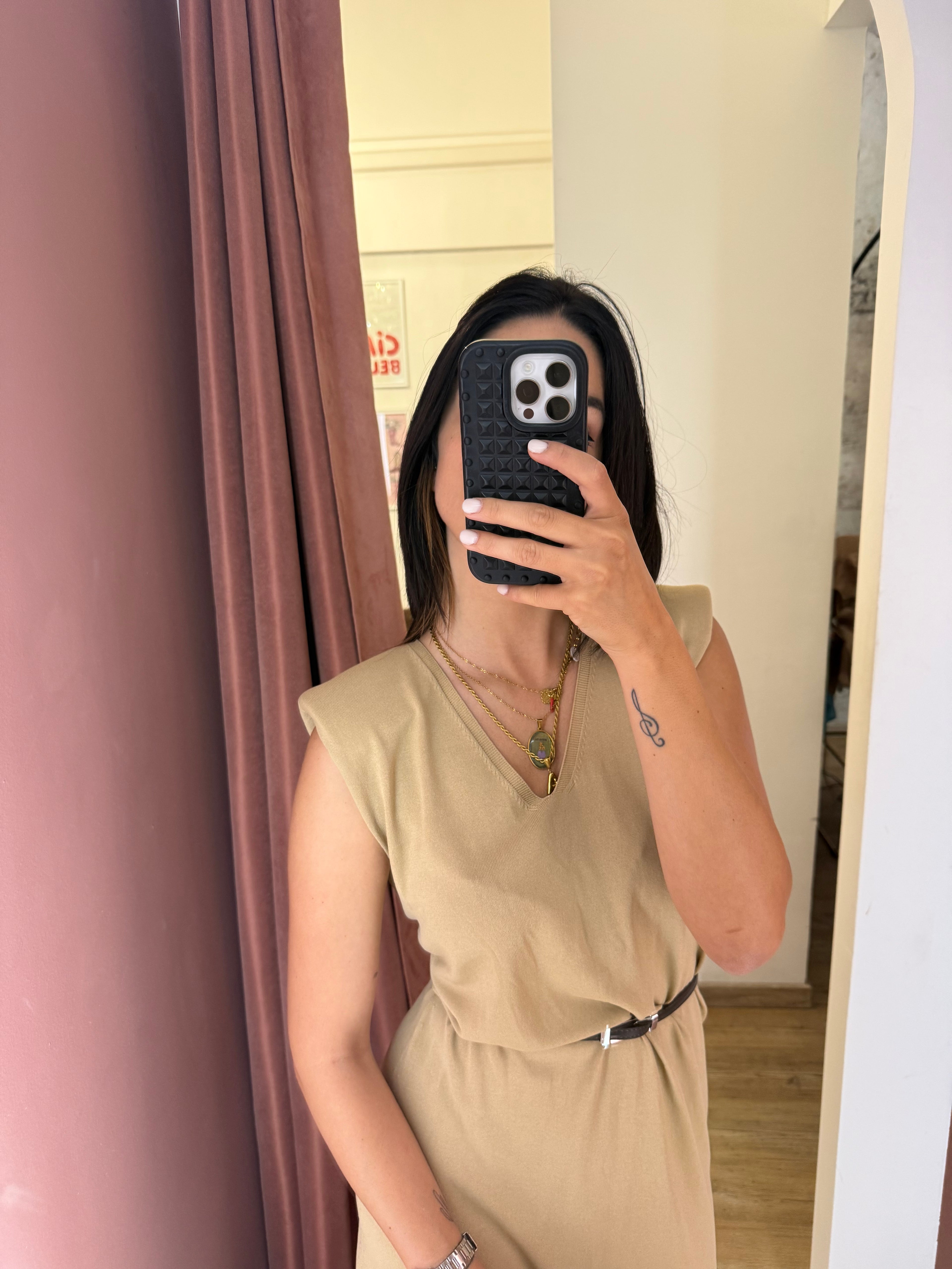 Abito spalline beige