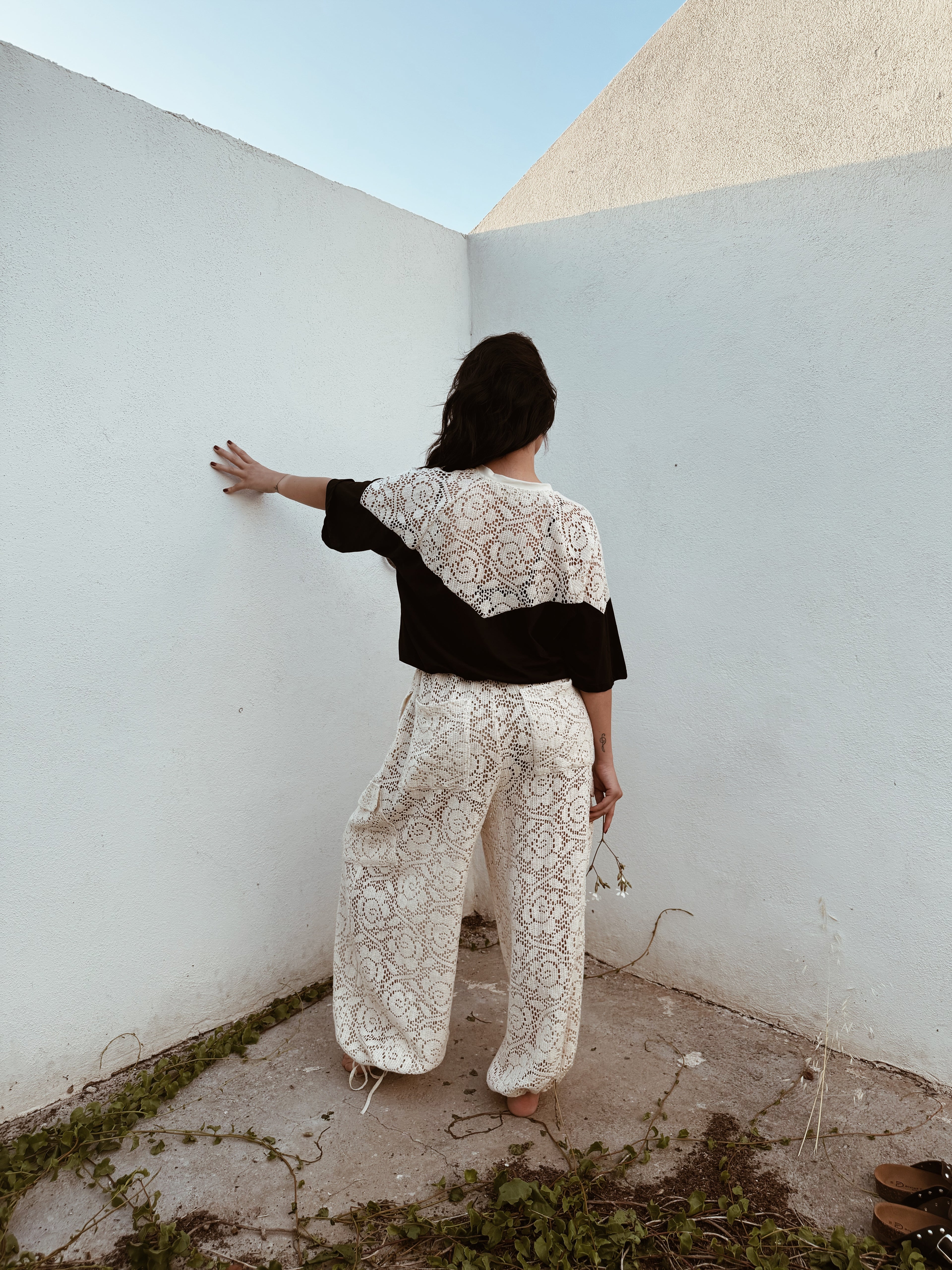 Blusa pizzo e cotone