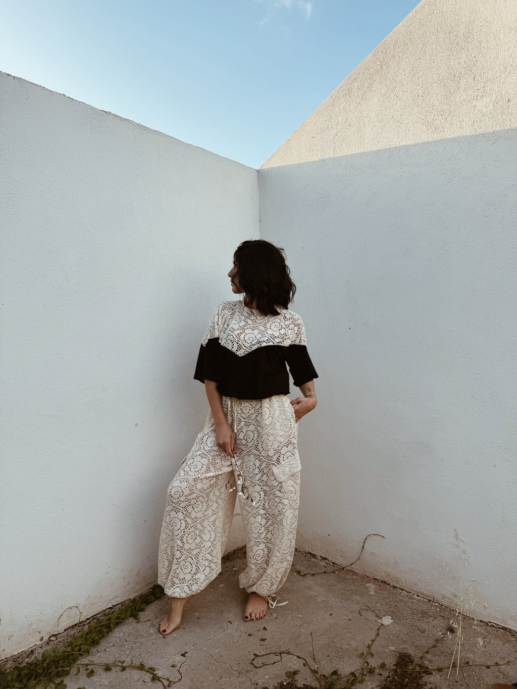 Blusa pizzo e cotone