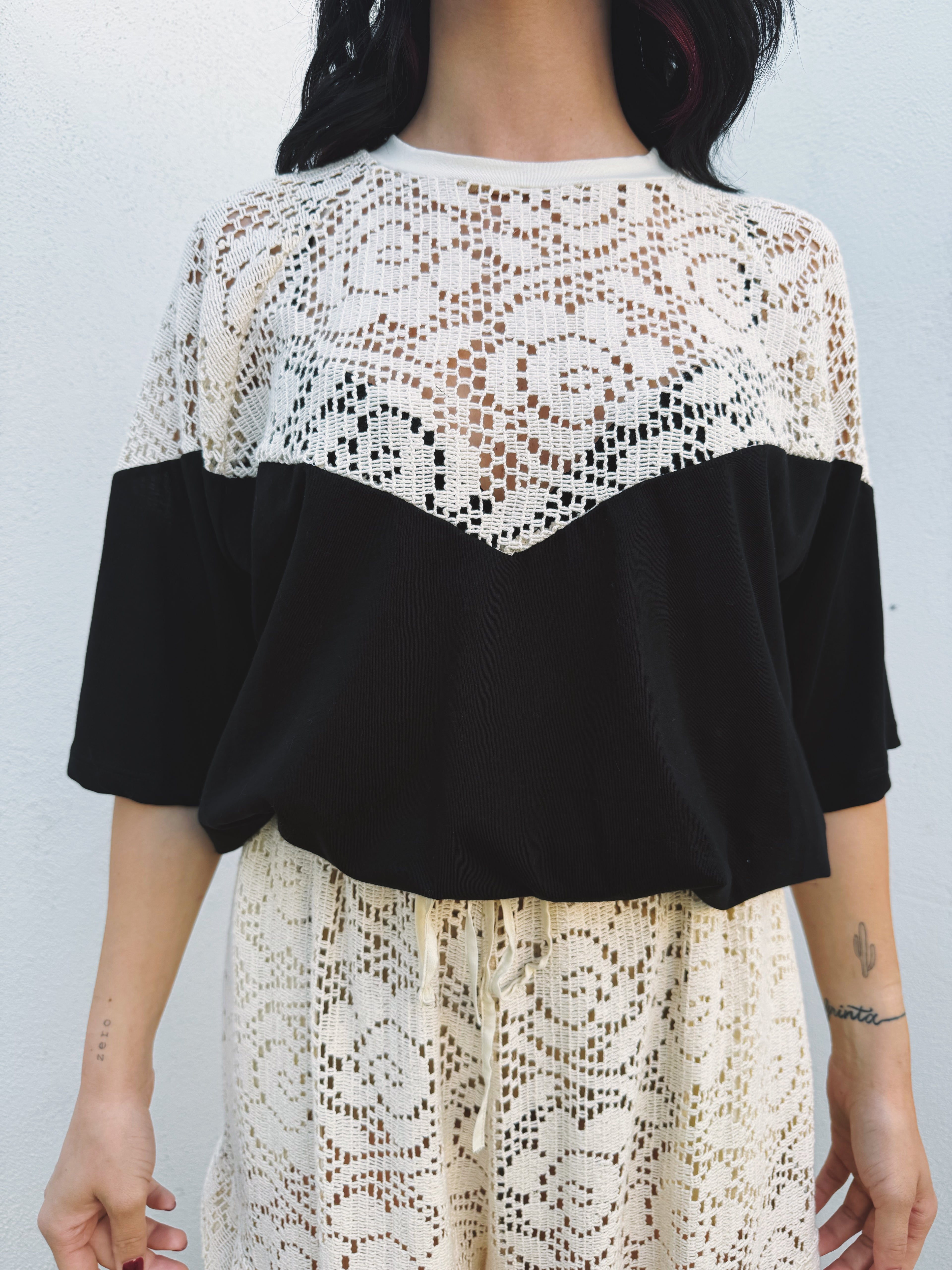Blusa pizzo e cotone